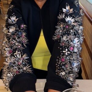 Libertine Embroidered Sleeves zippered black lined jacket in Large